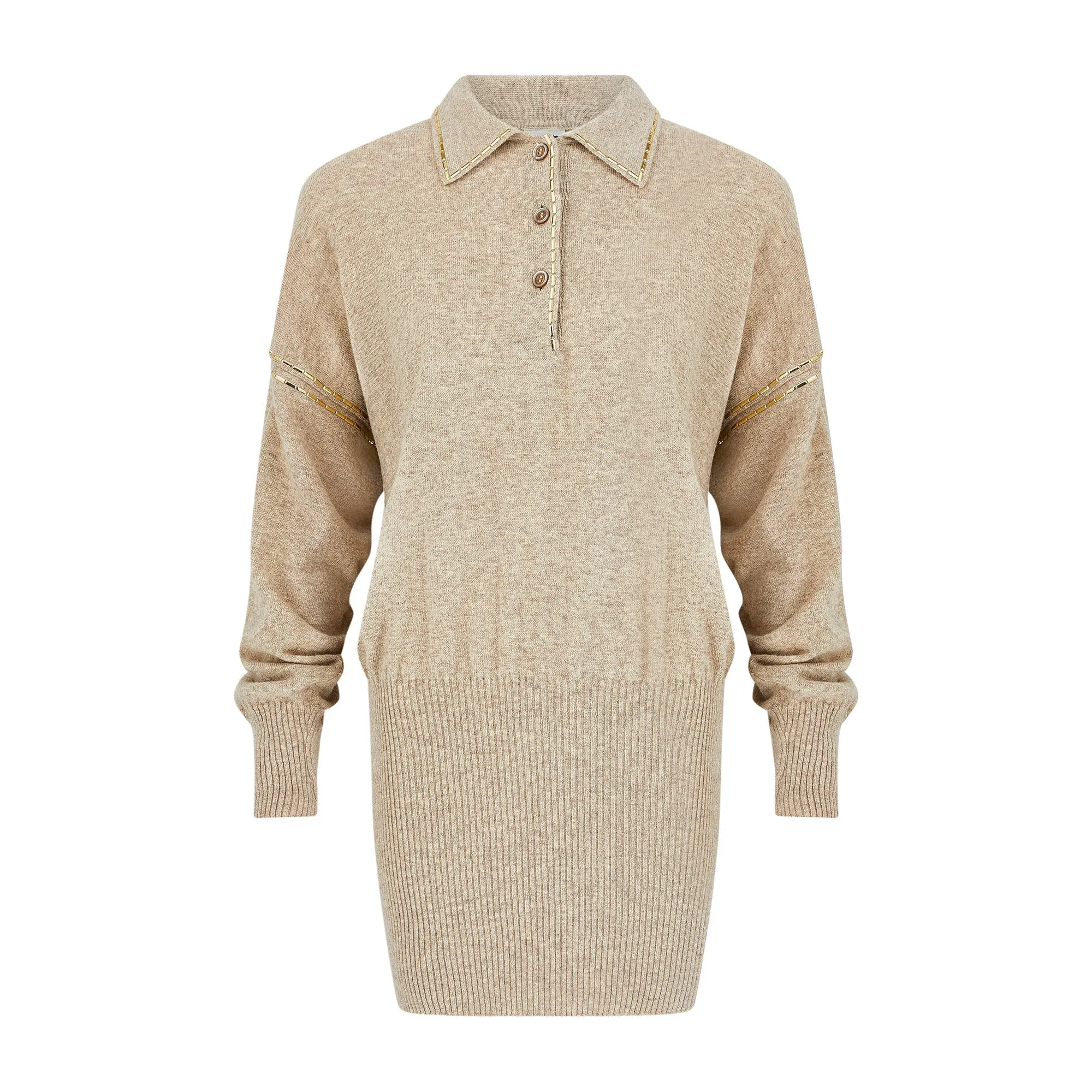 1980s Angelo Tariazzi Oatmeal and Gold Embellished Jumper