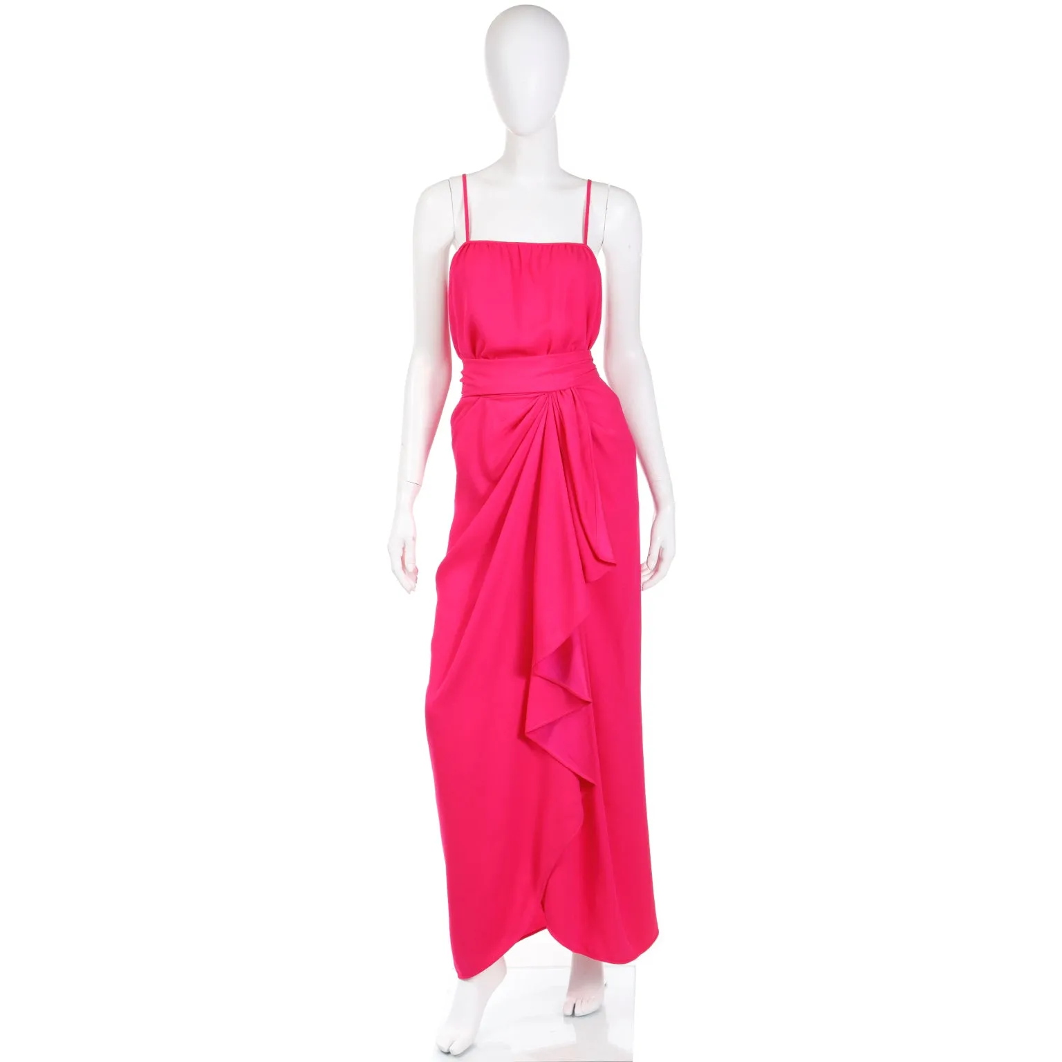 1990s Yves Saint Laurent Haute Couture Hot Pink Evening Dress