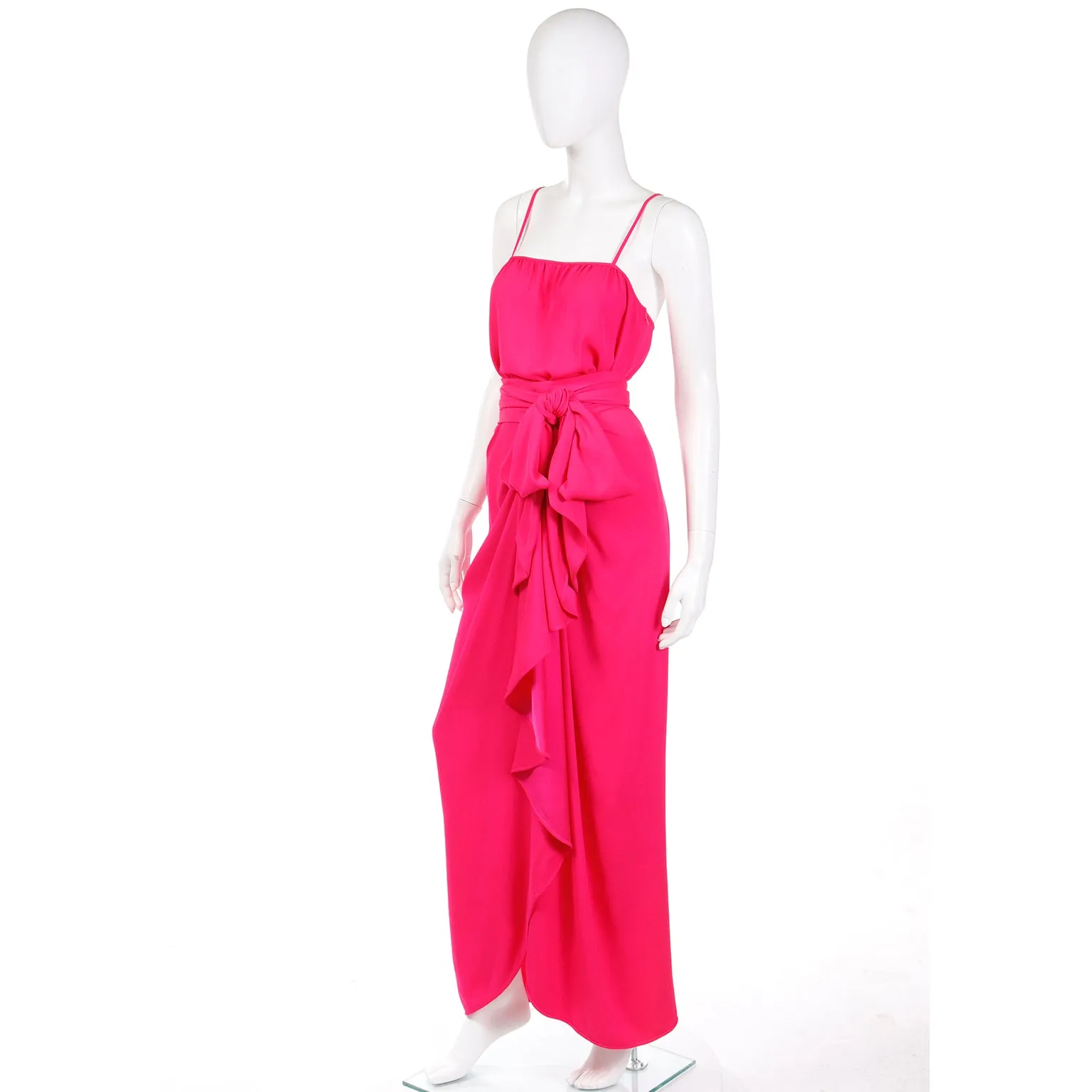 1990s Yves Saint Laurent Haute Couture Hot Pink Evening Dress