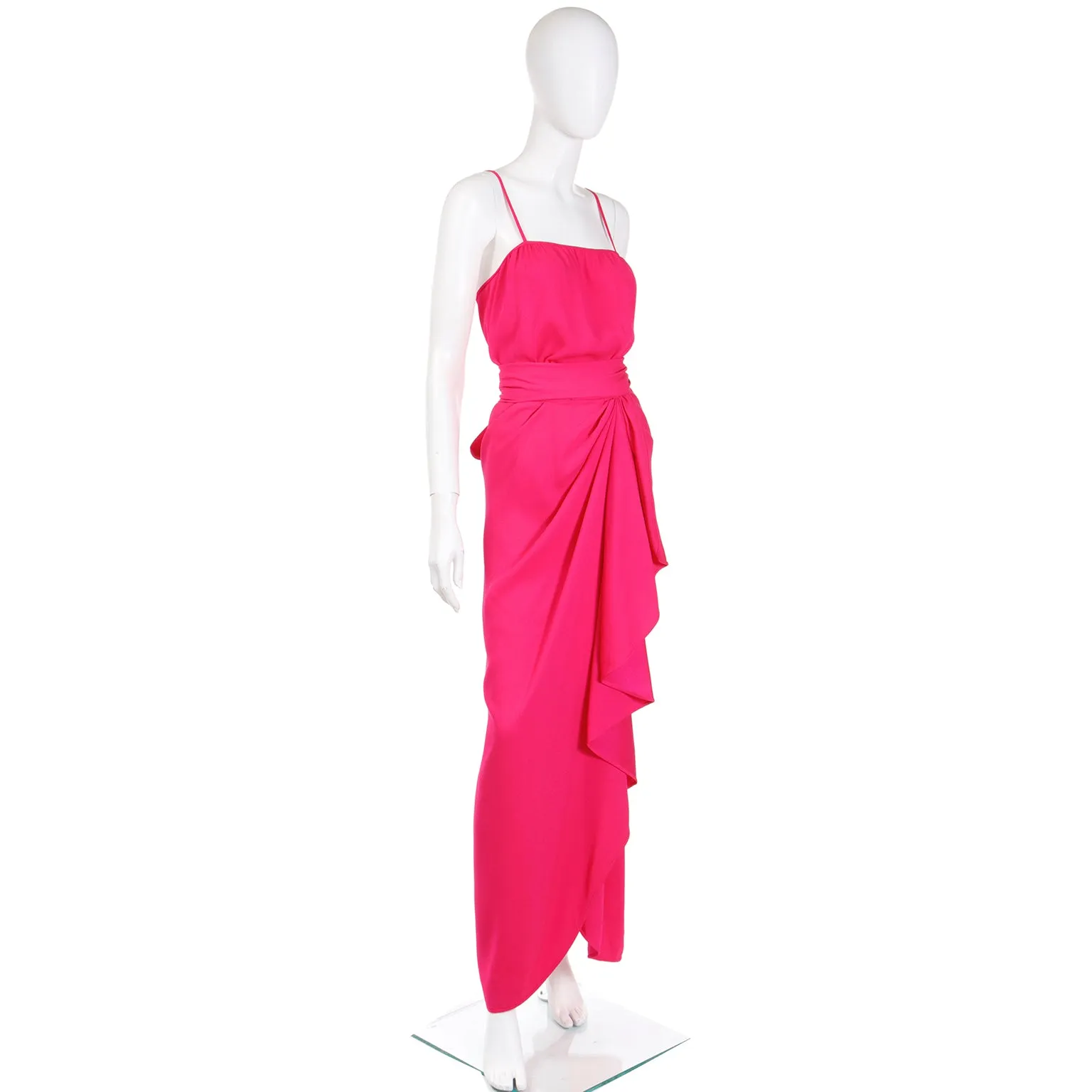 1990s Yves Saint Laurent Haute Couture Hot Pink Evening Dress