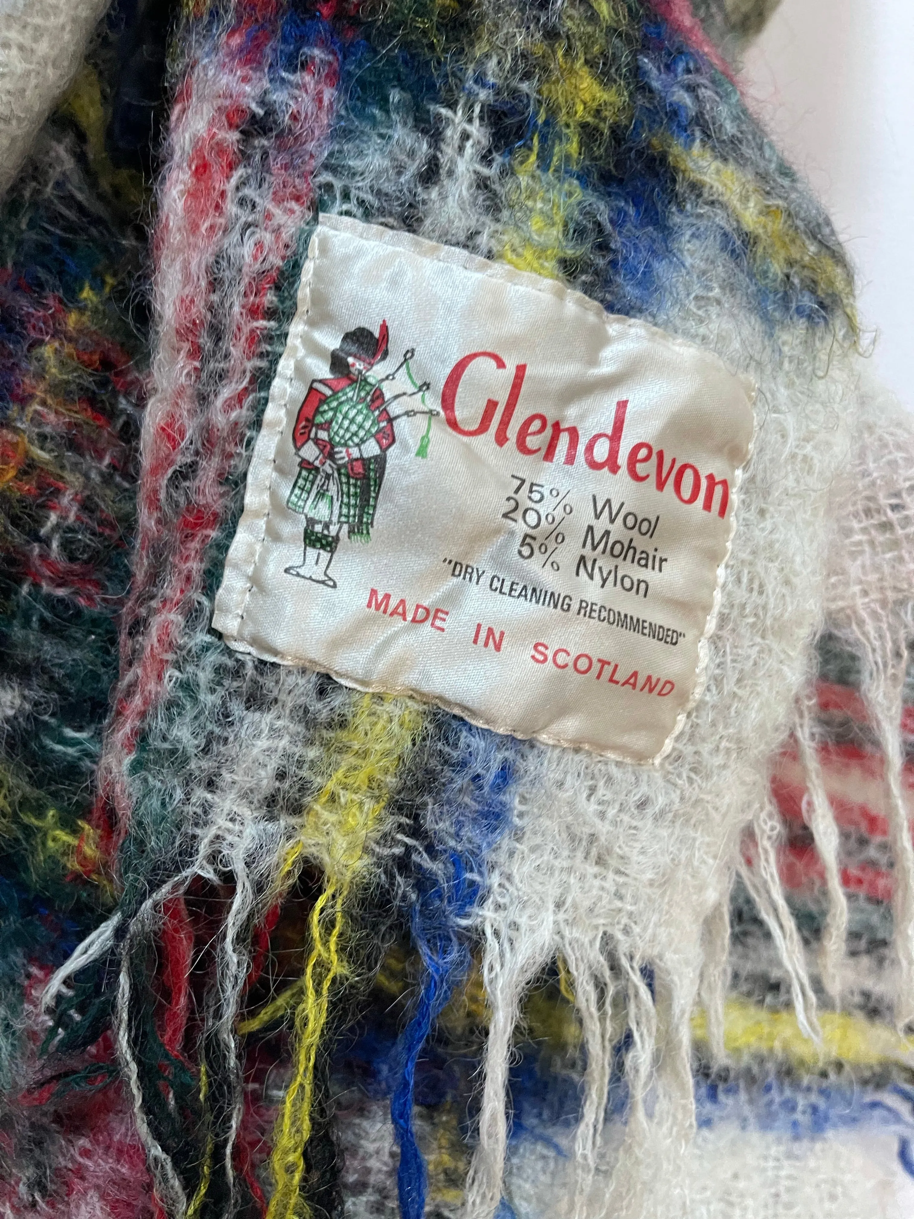 70s Glendevon Scotland Tasseled Mohair Blanket/Shawl