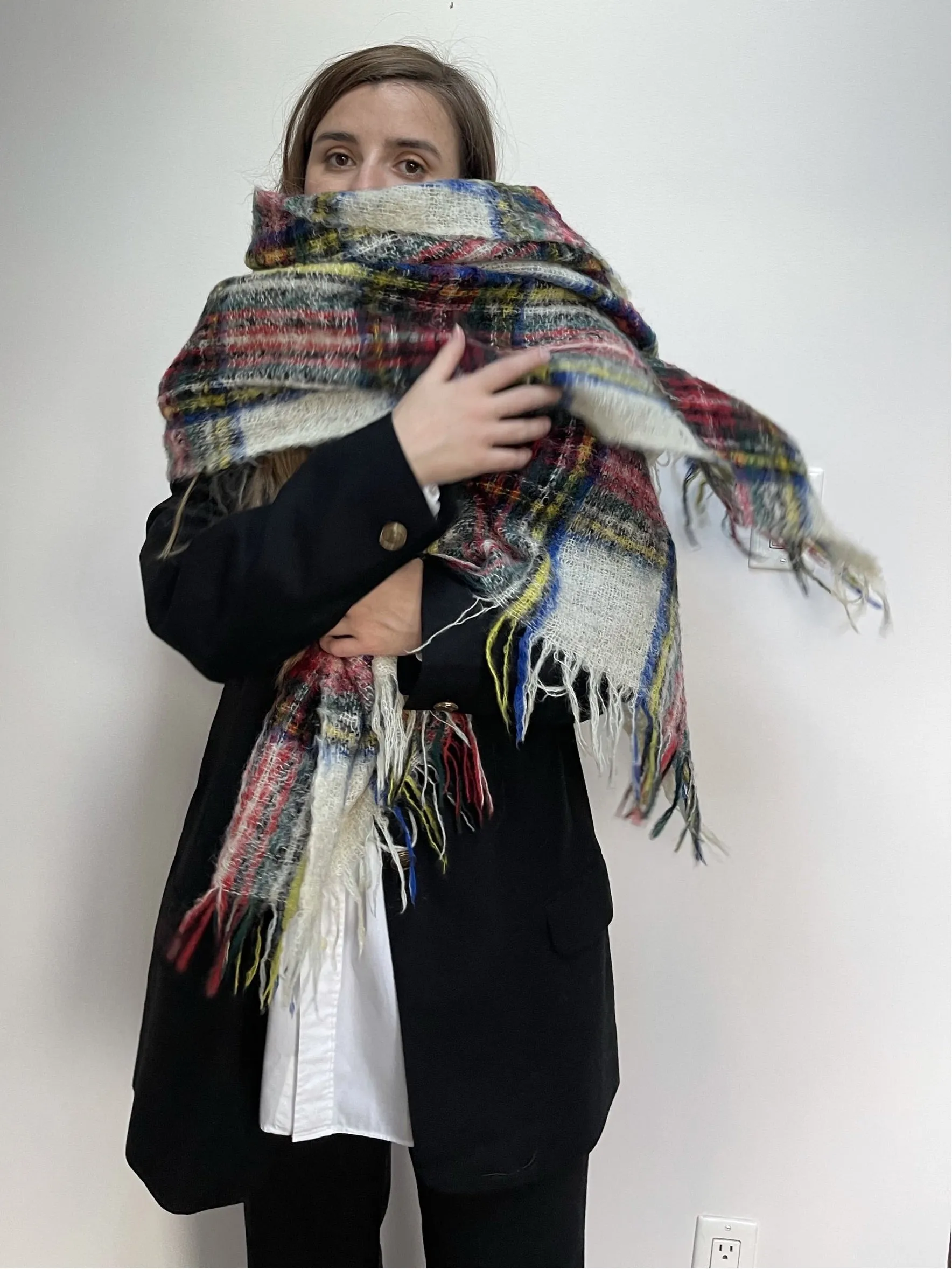 70s Glendevon Scotland Tasseled Mohair Blanket/Shawl