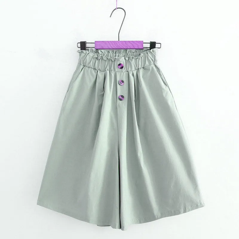 All-Matching Solid Colored Bermuda Shorts Women Loose Slim Look Wide Leg Pants Culottes Korean Bermuda Shorts