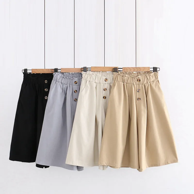 All-Matching Solid Colored Bermuda Shorts Women Loose Slim Look Wide Leg Pants Culottes Korean Bermuda Shorts