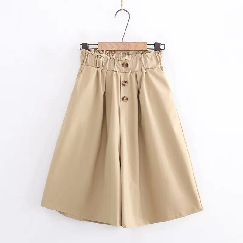 All-Matching Solid Colored Bermuda Shorts Women Loose Slim Look Wide Leg Pants Culottes Korean Bermuda Shorts