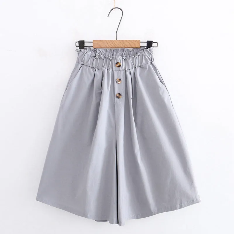 All-Matching Solid Colored Bermuda Shorts Women Loose Slim Look Wide Leg Pants Culottes Korean Bermuda Shorts