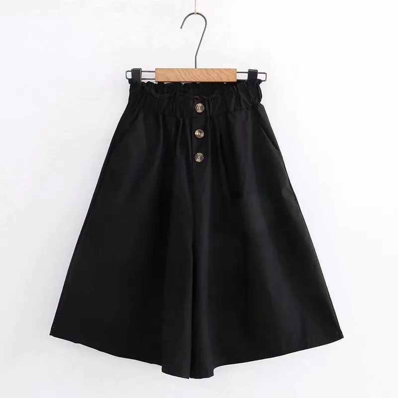 All-Matching Solid Colored Bermuda Shorts Women Loose Slim Look Wide Leg Pants Culottes Korean Bermuda Shorts