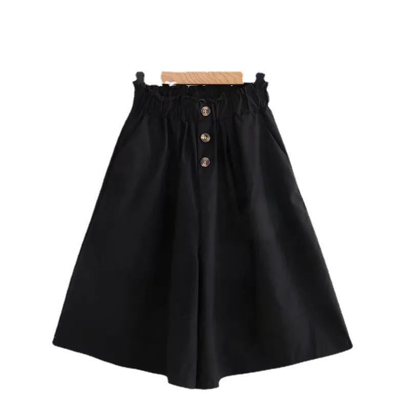 All-Matching Solid Colored Bermuda Shorts Women Loose Slim Look Wide Leg Pants Culottes Korean Bermuda Shorts