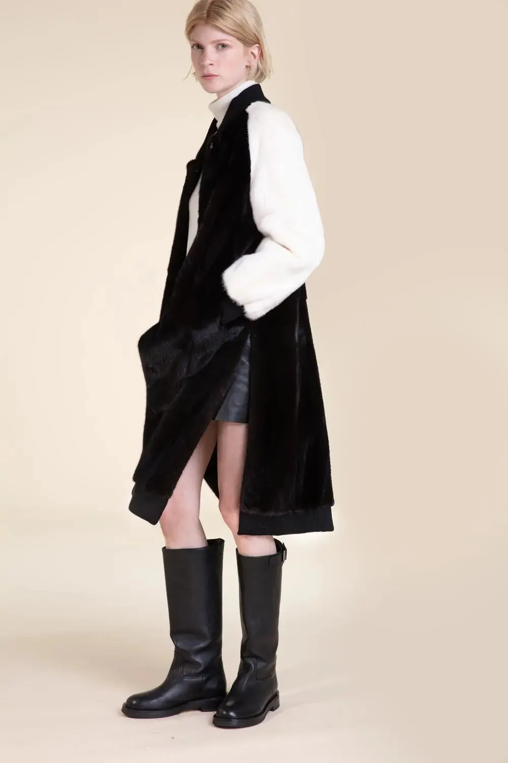 Black and white mink coat