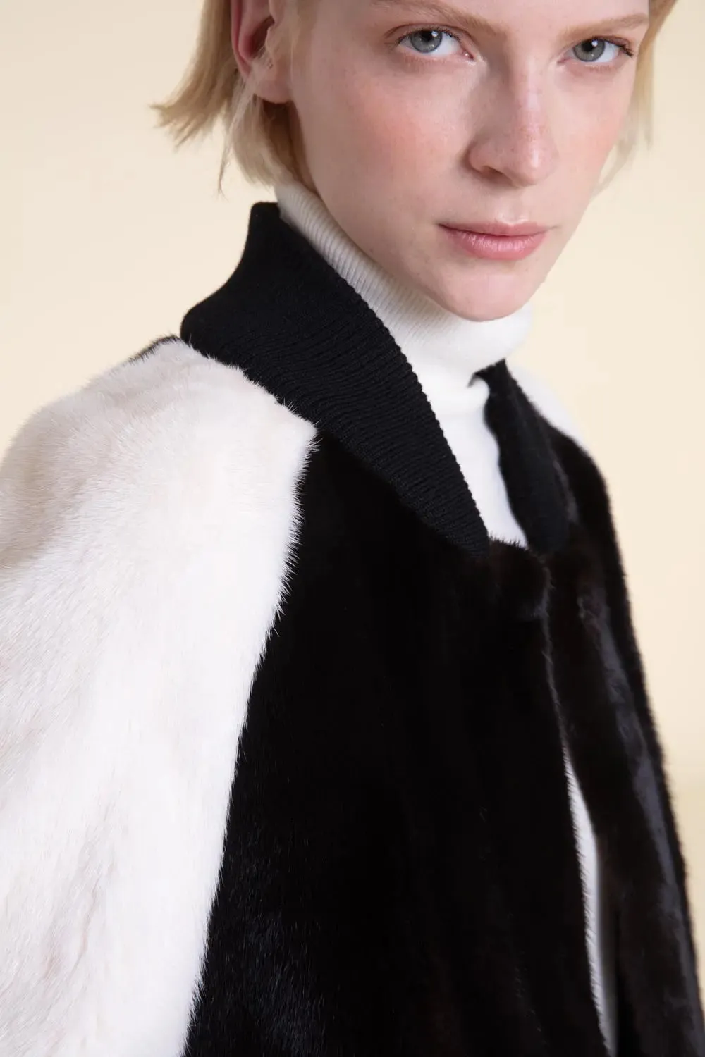 Black and white mink coat