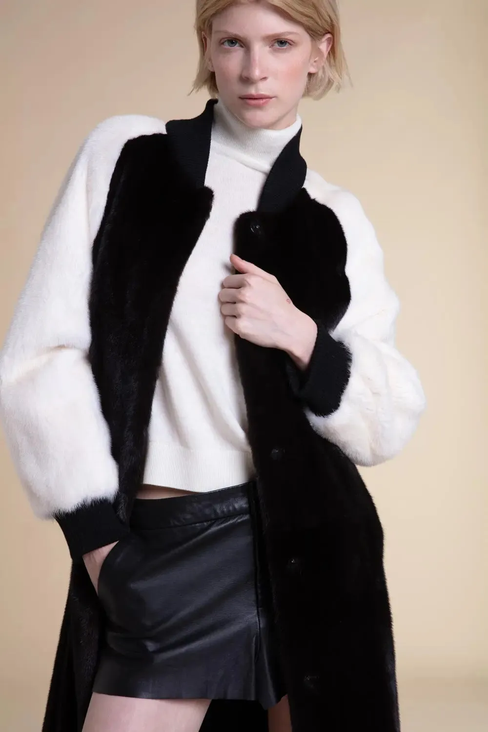 Black and white mink coat