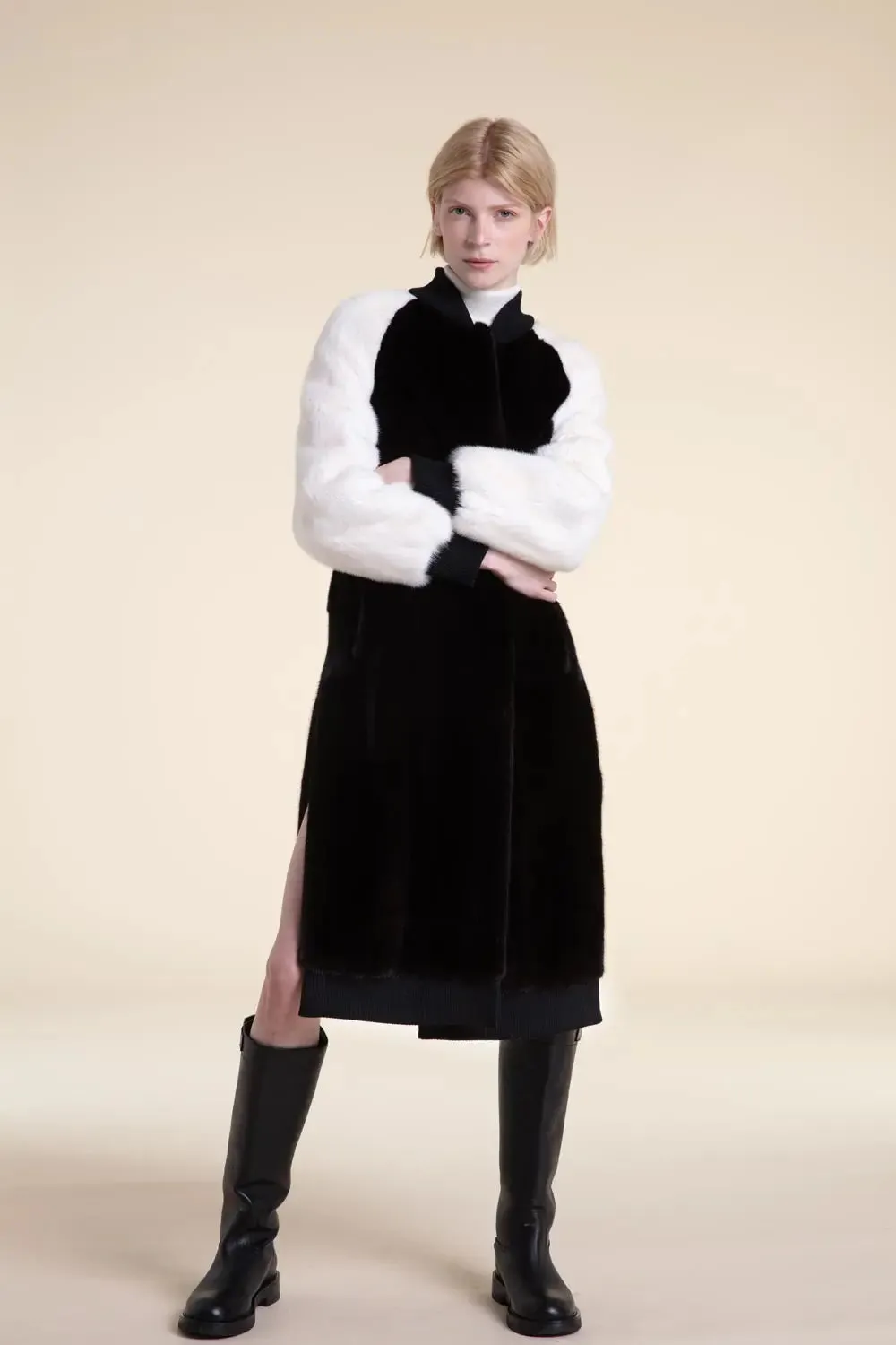 Black and white mink coat