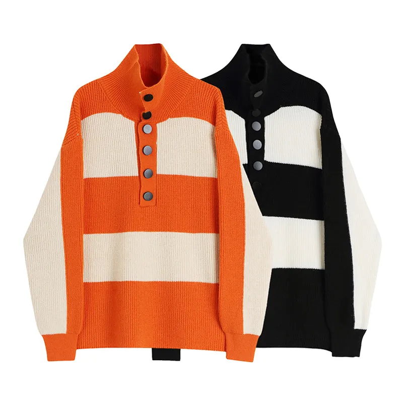 black and white striped turtleneck sweater women's loose outerwear autumn and winter 2023 thickened sweater top tide