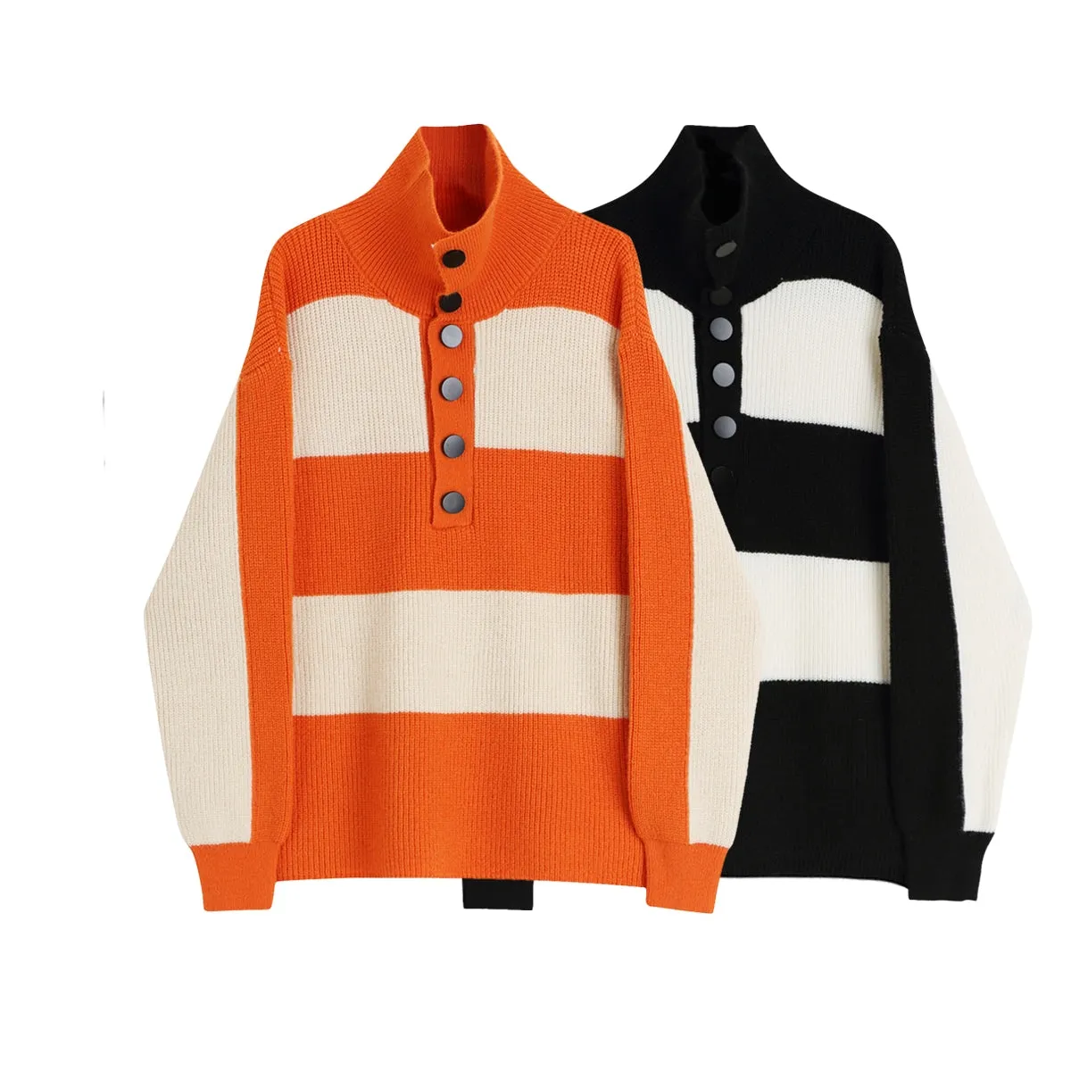 black and white striped turtleneck sweater women's loose outerwear autumn and winter 2023 thickened sweater top tide