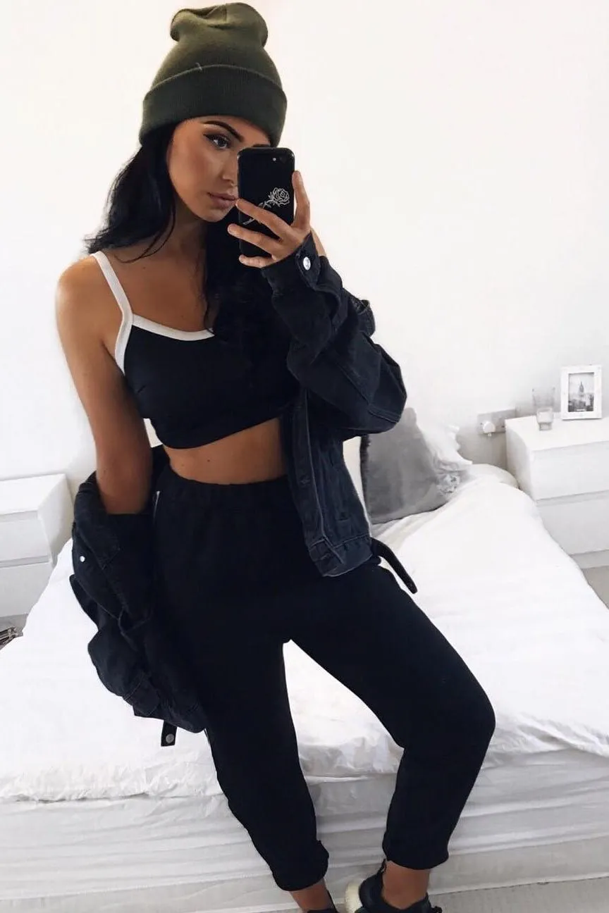 Black Side Sportswear Stripe Loungewear Set - Tiffie