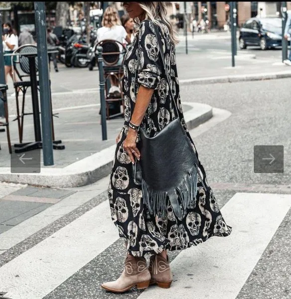 Black Skull Print Midaxi Dress