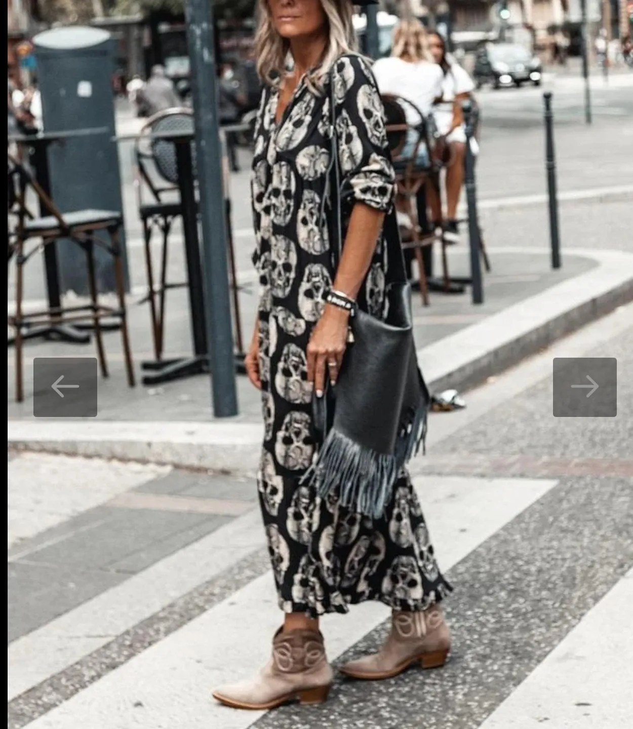 Black Skull Print Midaxi Dress