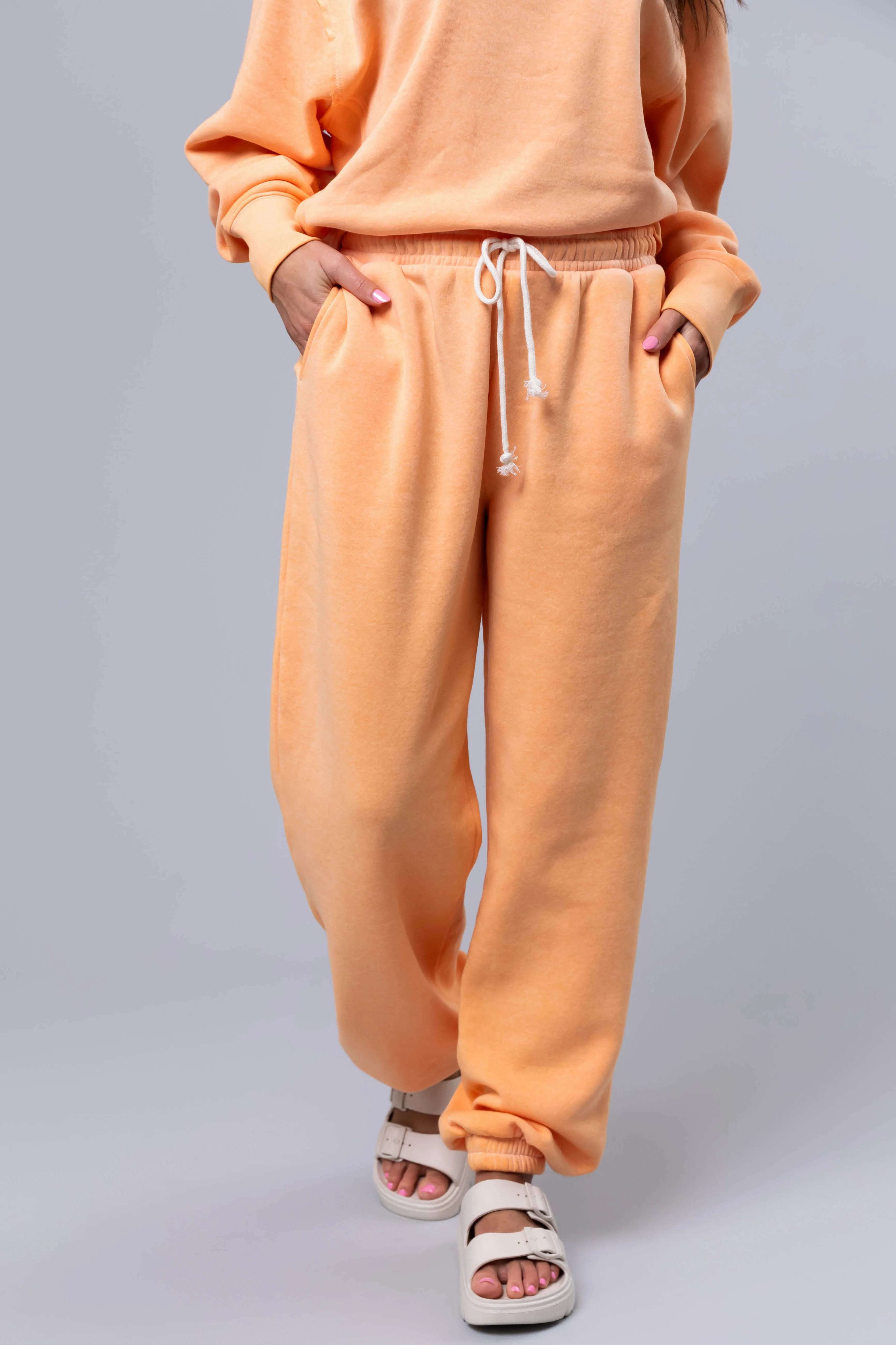 Bright Melon Washed High Rise Drawstring Joggers