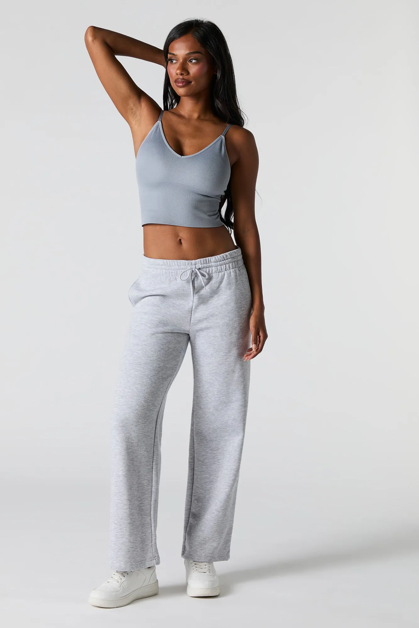 Camisole côtelé sans couture à encolure en V avec bonnets intégrés