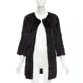 CHEVITTE dark brown genuine fur jewel neck cropped sleeves coat top M