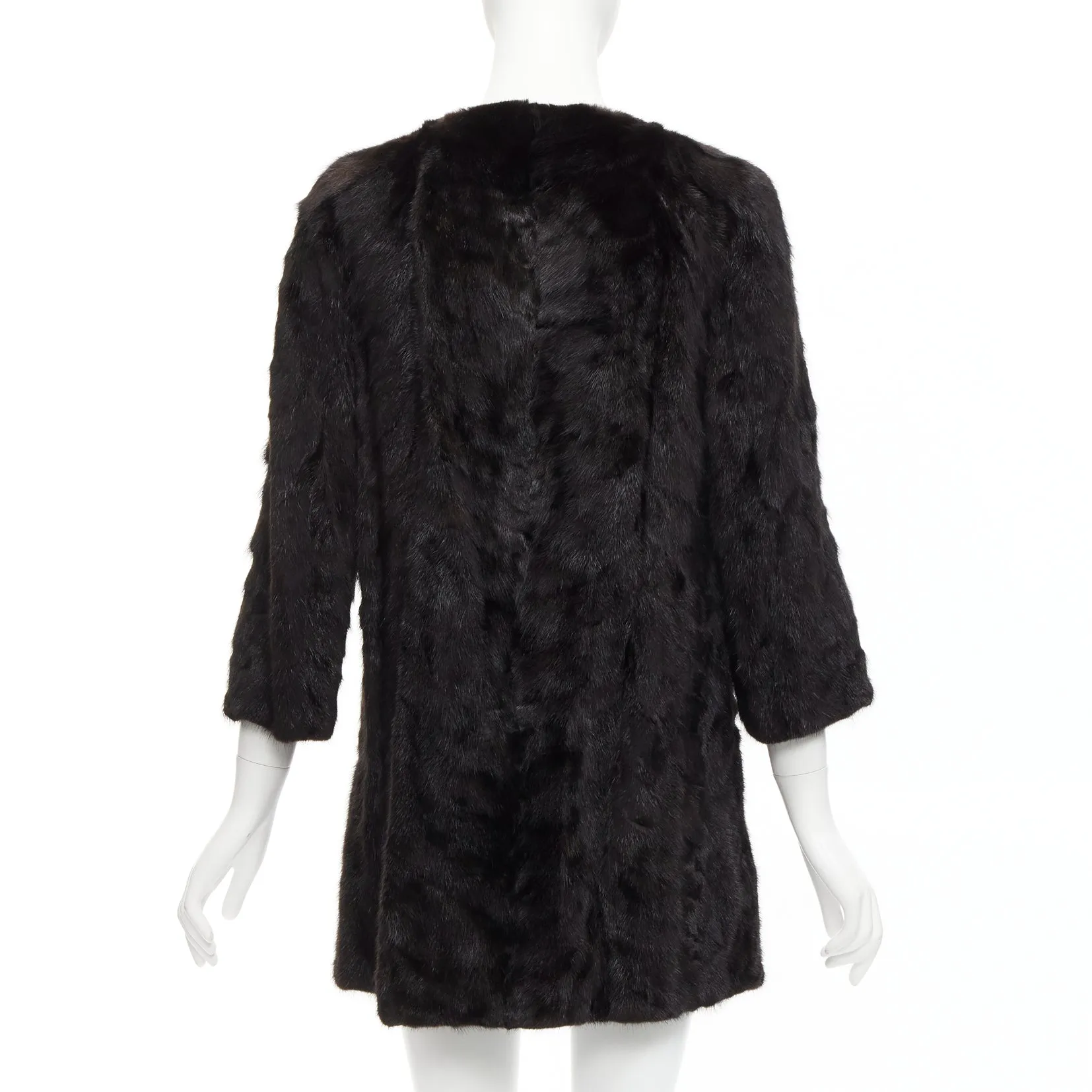 CHEVITTE dark brown genuine fur jewel neck cropped sleeves coat top M