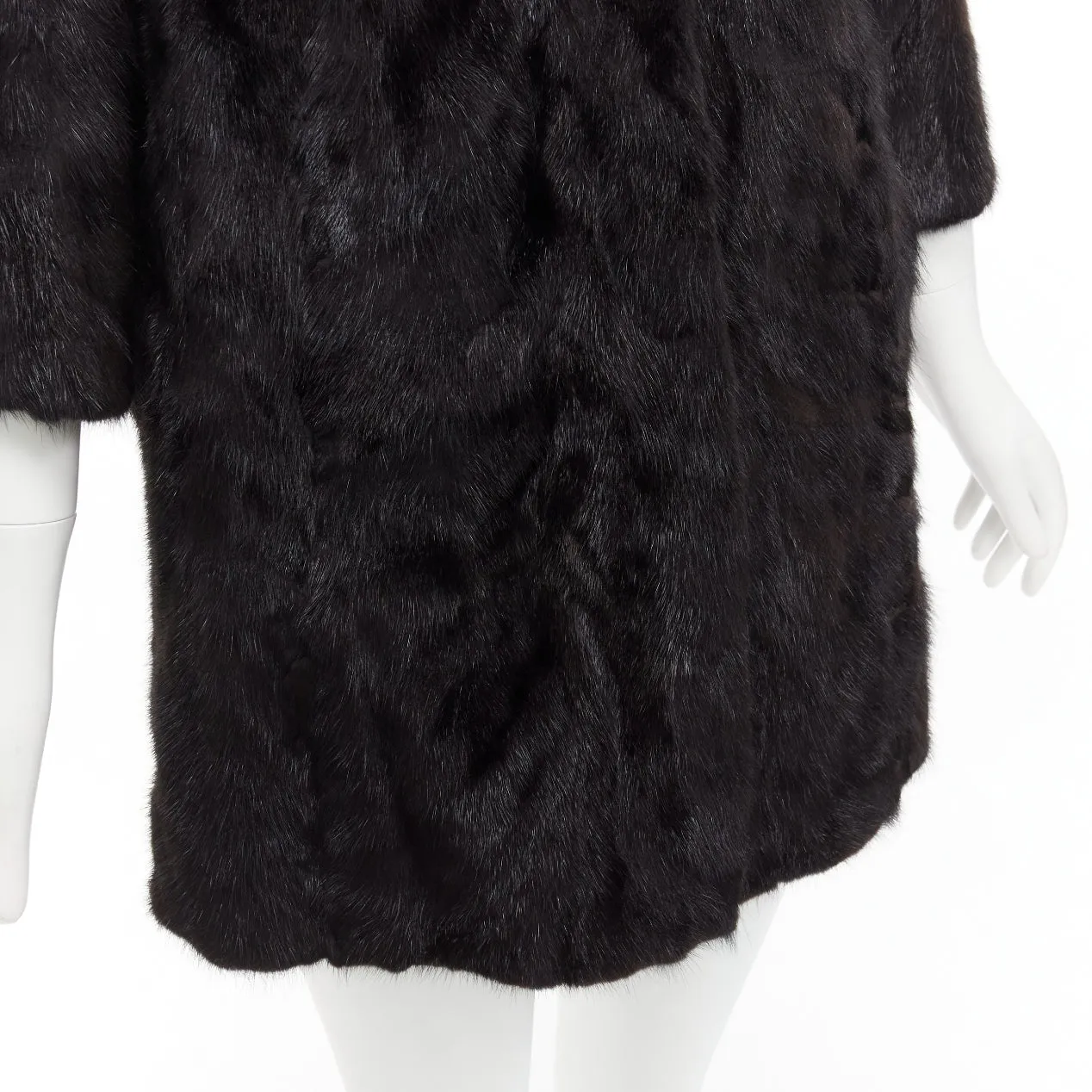 CHEVITTE dark brown genuine fur jewel neck cropped sleeves coat top M