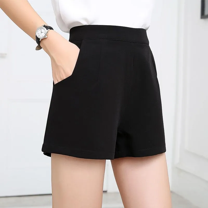 Chiffon Loose High Waist Pocket Wide Leg Shorts Women Thin Zipper Plus Size Slim Look A-Line Suits Culottes Summer Shorts