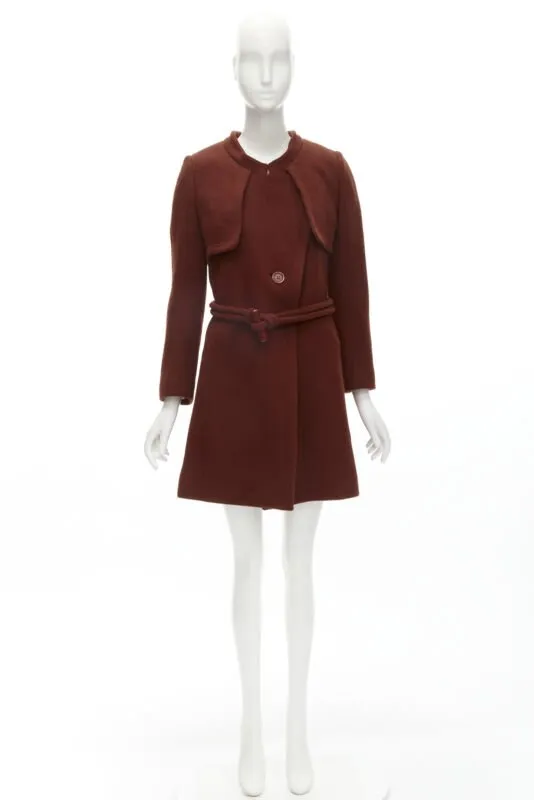 CHLOE 2015 brick red wool toggle belt long coat FR38 M