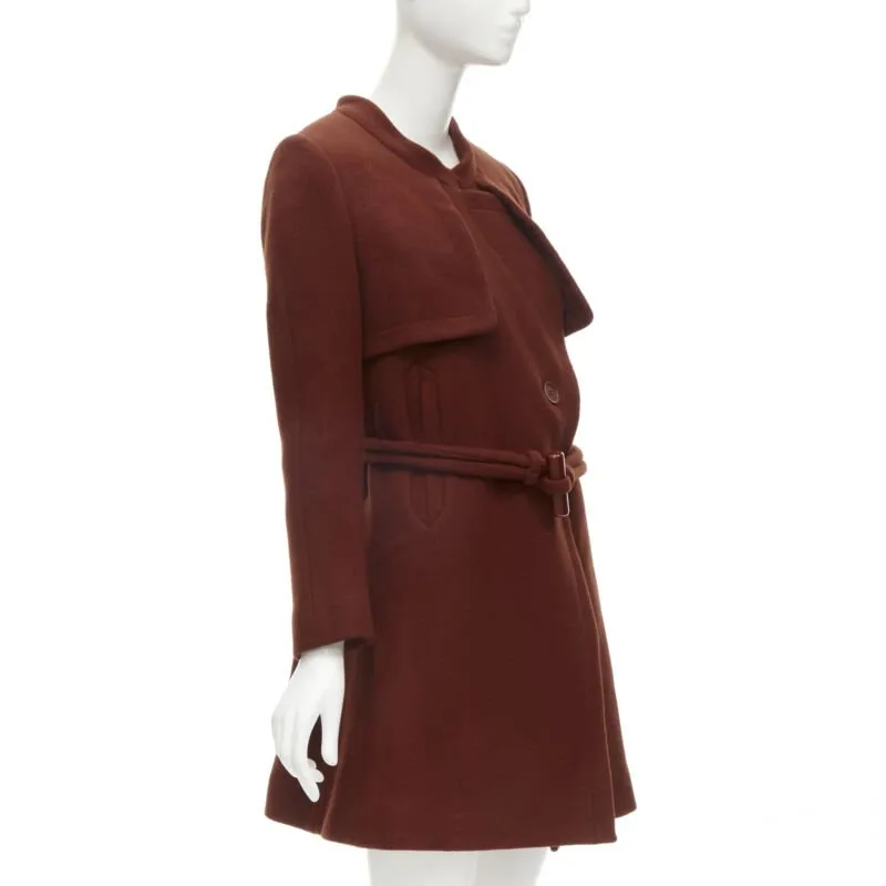 CHLOE 2015 brick red wool toggle belt long coat FR38 M
