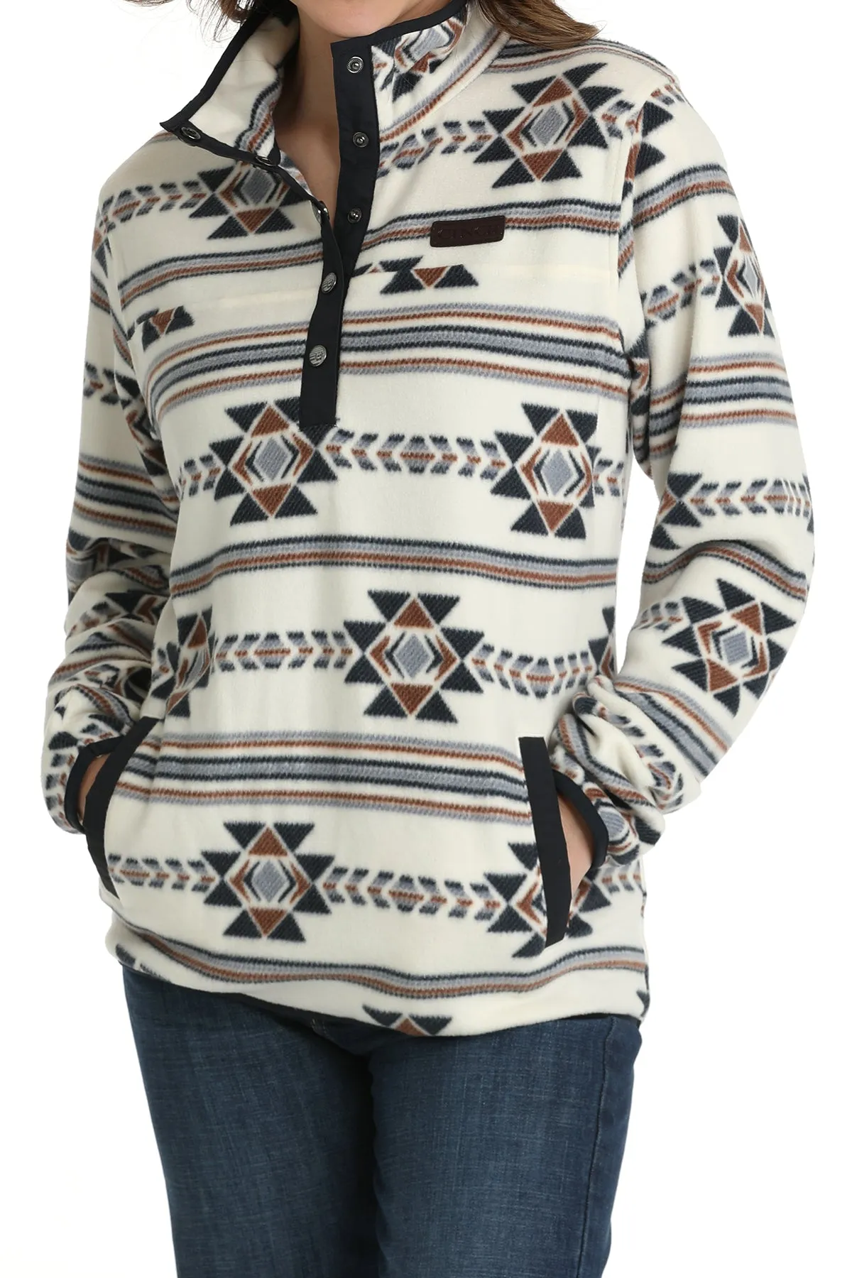 Cinch Ladies Cream Southwest Print Polar Fleece Pullover