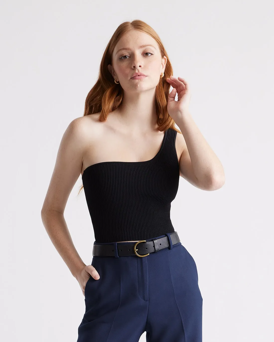 Cropped One Shoulder Ribbed Knit Tank