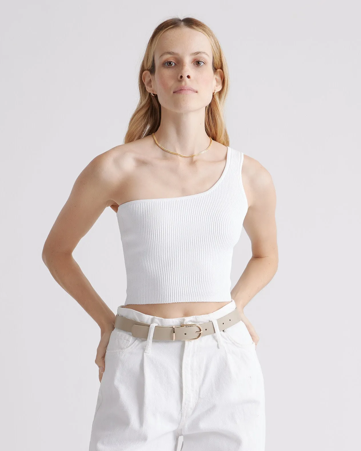 Cropped One Shoulder Ribbed Knit Tank