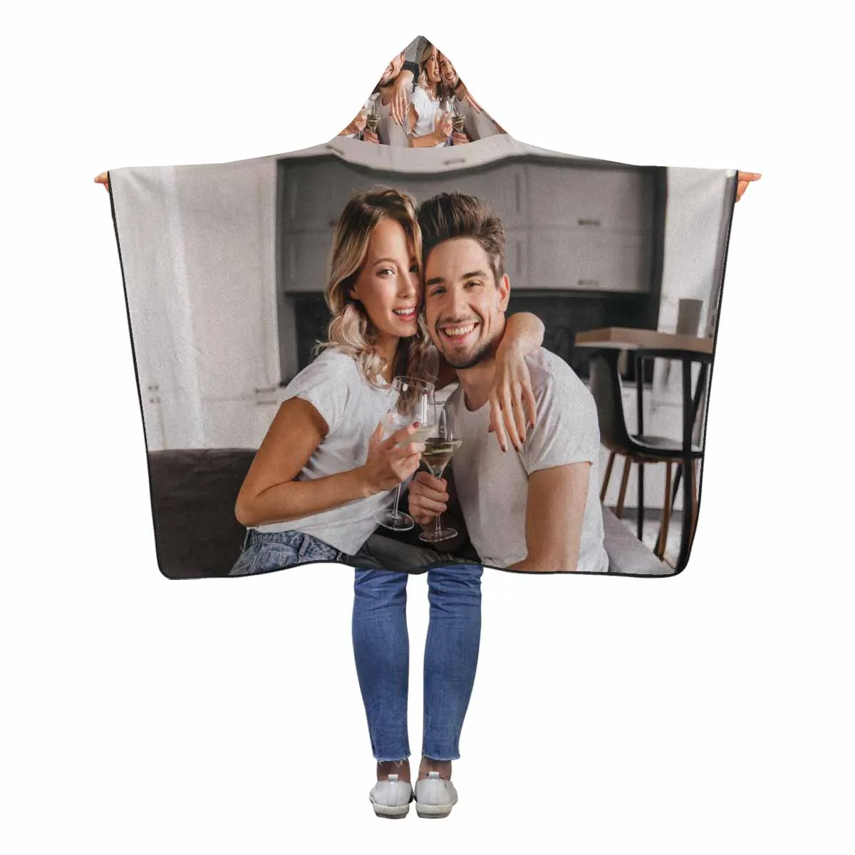 Custom Couple Photo Cape Hooded Blanket Shawl Blanket