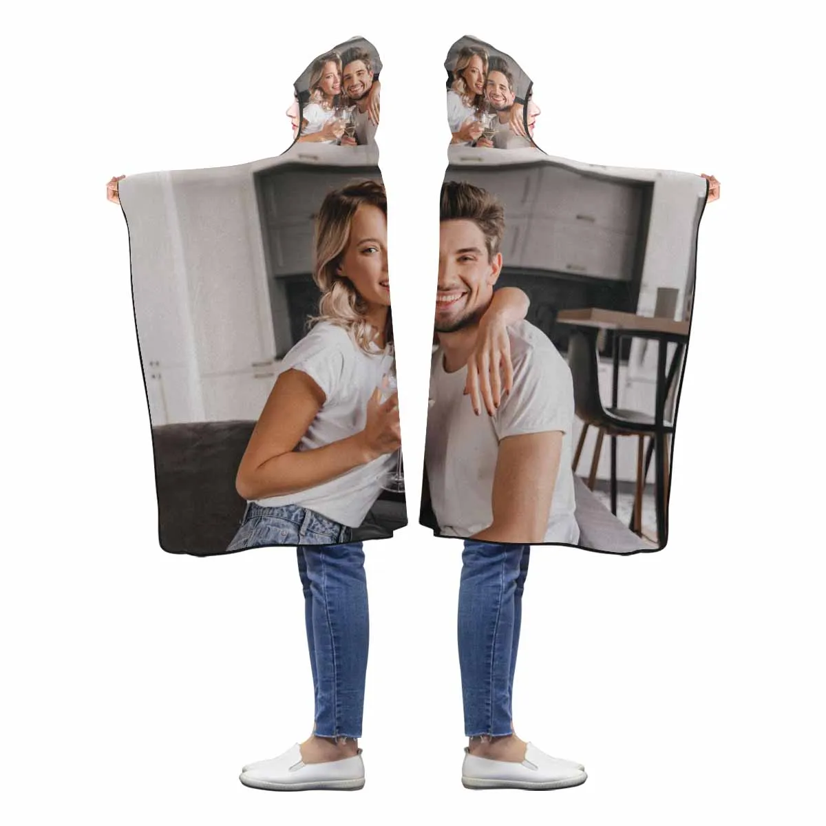 Custom Couple Photo Cape Hooded Blanket Shawl Blanket