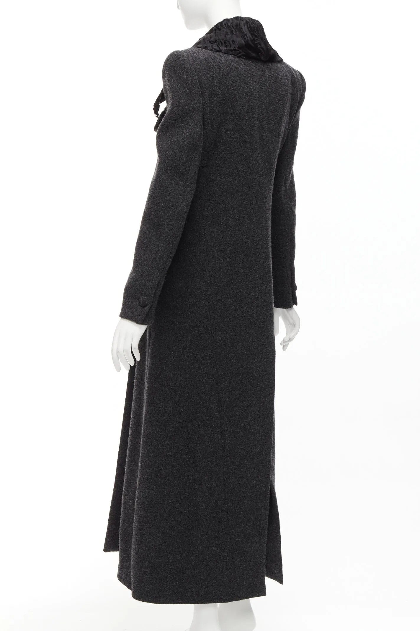 FENDI Vintage Astrakhan fur collar grey virgin wool blend longline coat IT42 M