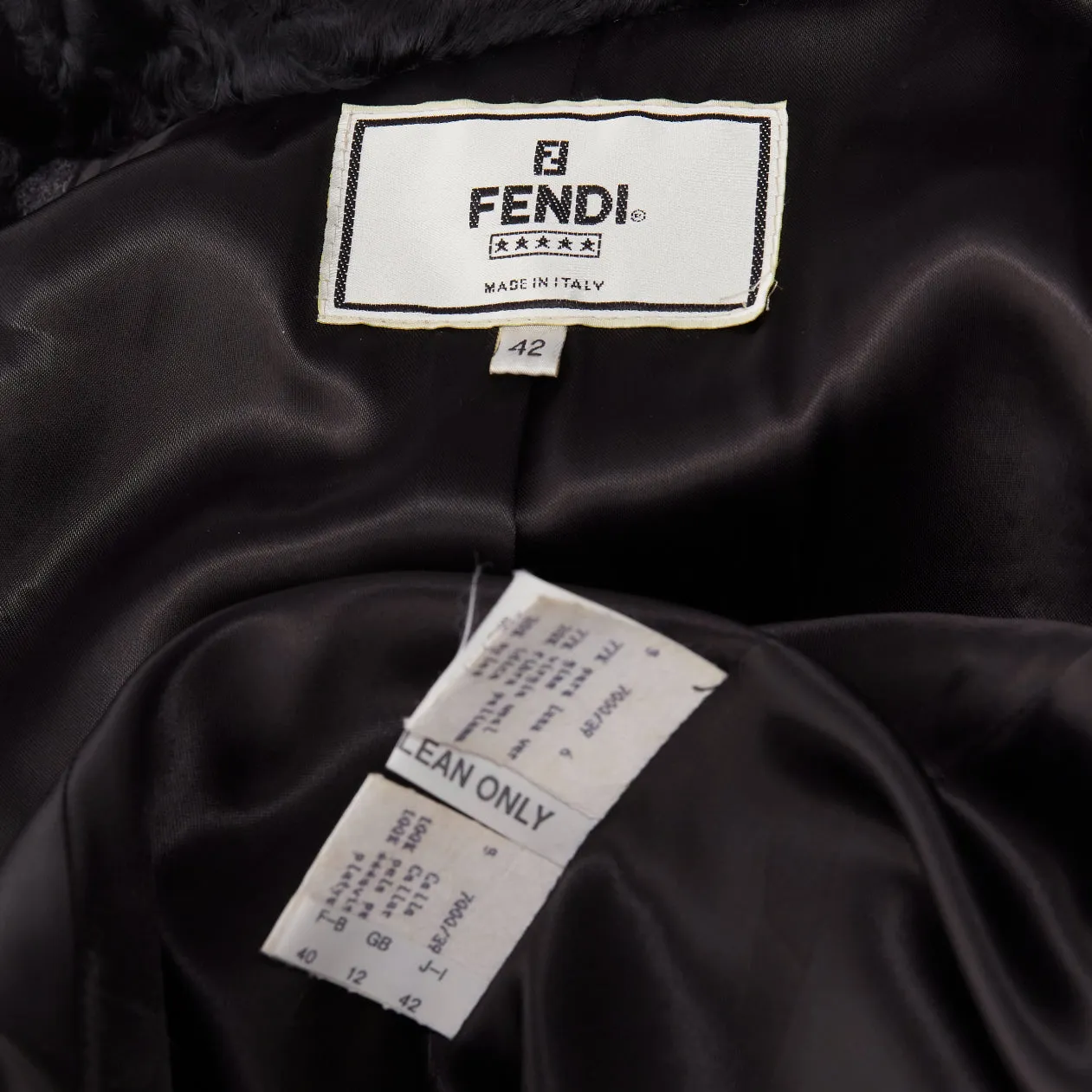 FENDI Vintage Astrakhan fur collar grey virgin wool blend longline coat IT42 M