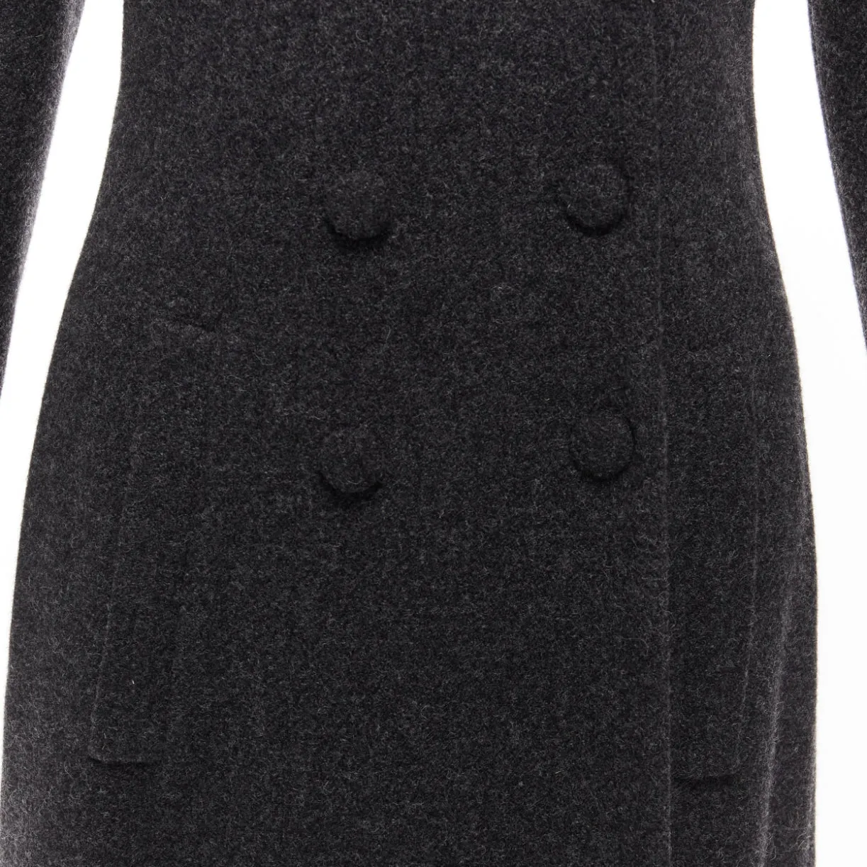 FENDI Vintage Astrakhan fur collar grey virgin wool blend longline coat IT42 M