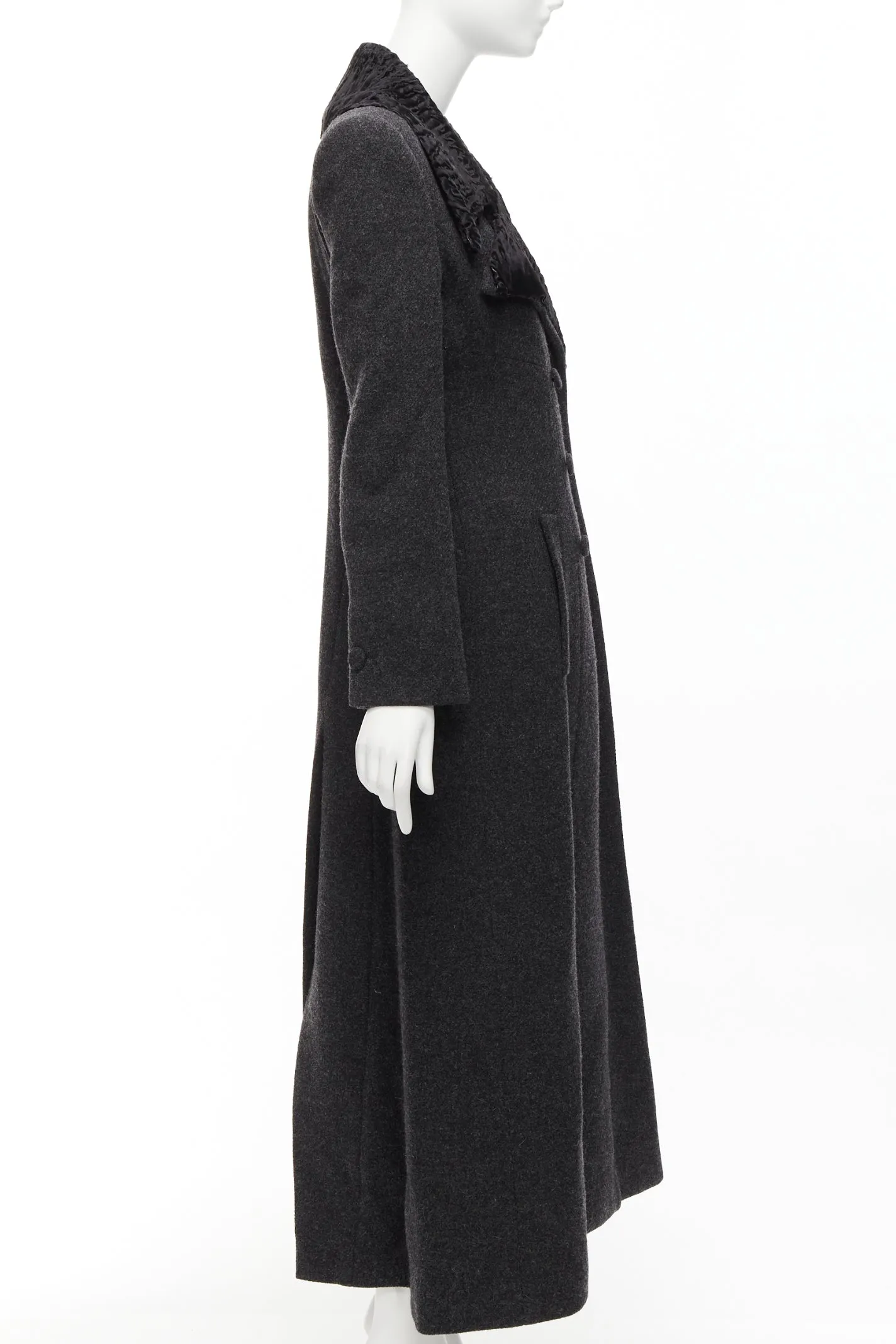 FENDI Vintage Astrakhan fur collar grey virgin wool blend longline coat IT42 M