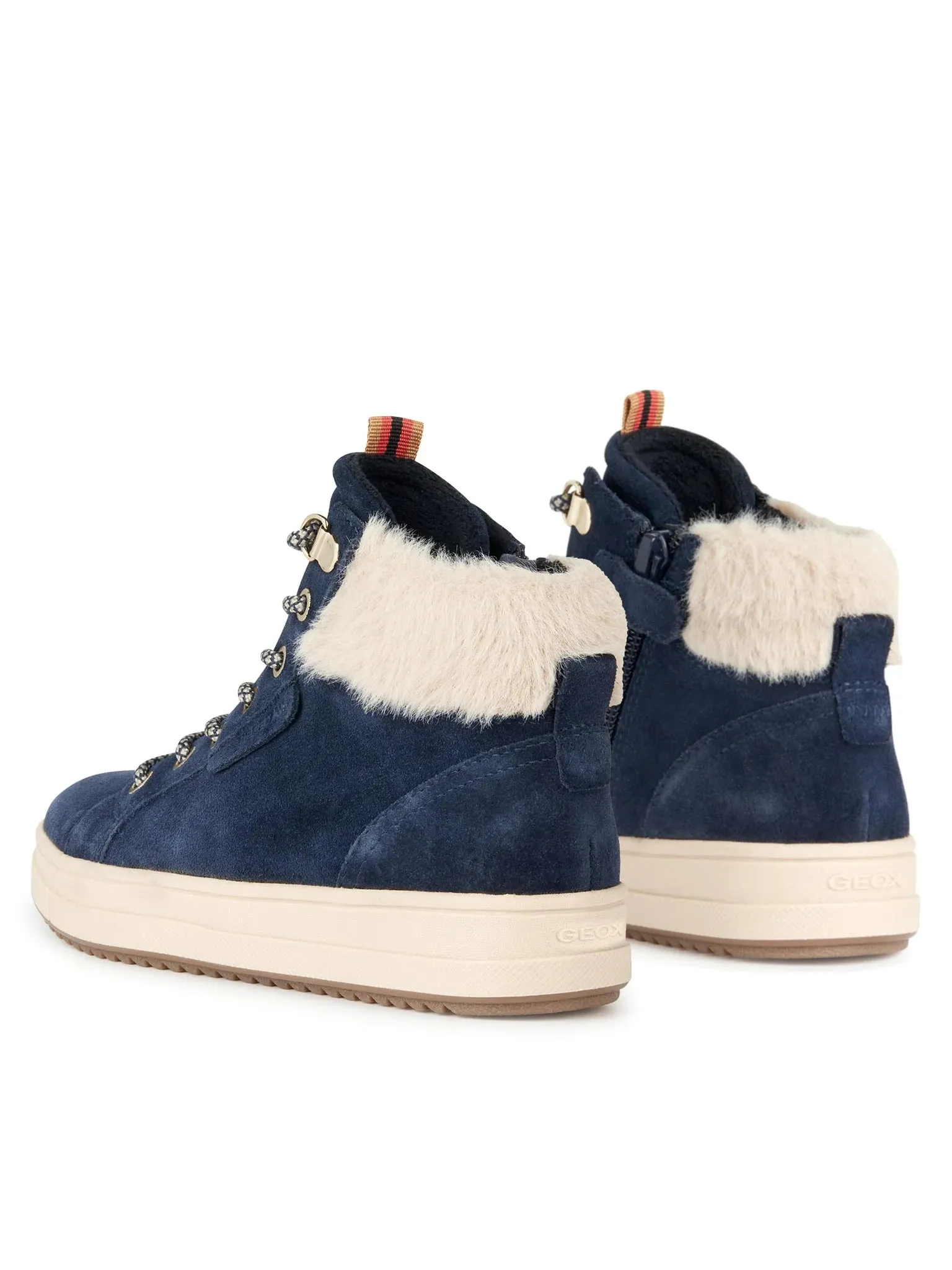 Geox  Navy Suede Fur Collar Lace Up Boot J26CVA
