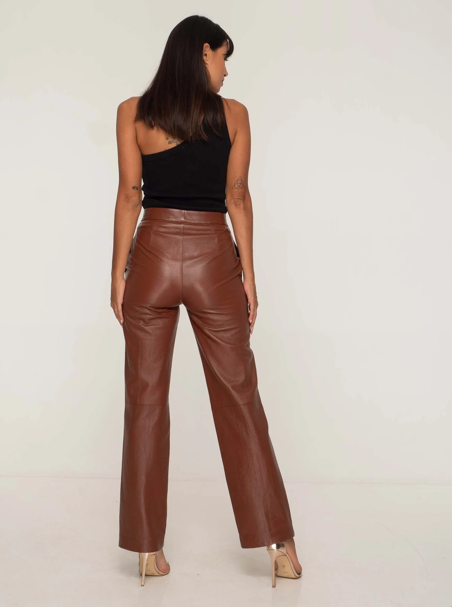 GIANNA LEATHER TROUSER - WHISKEY