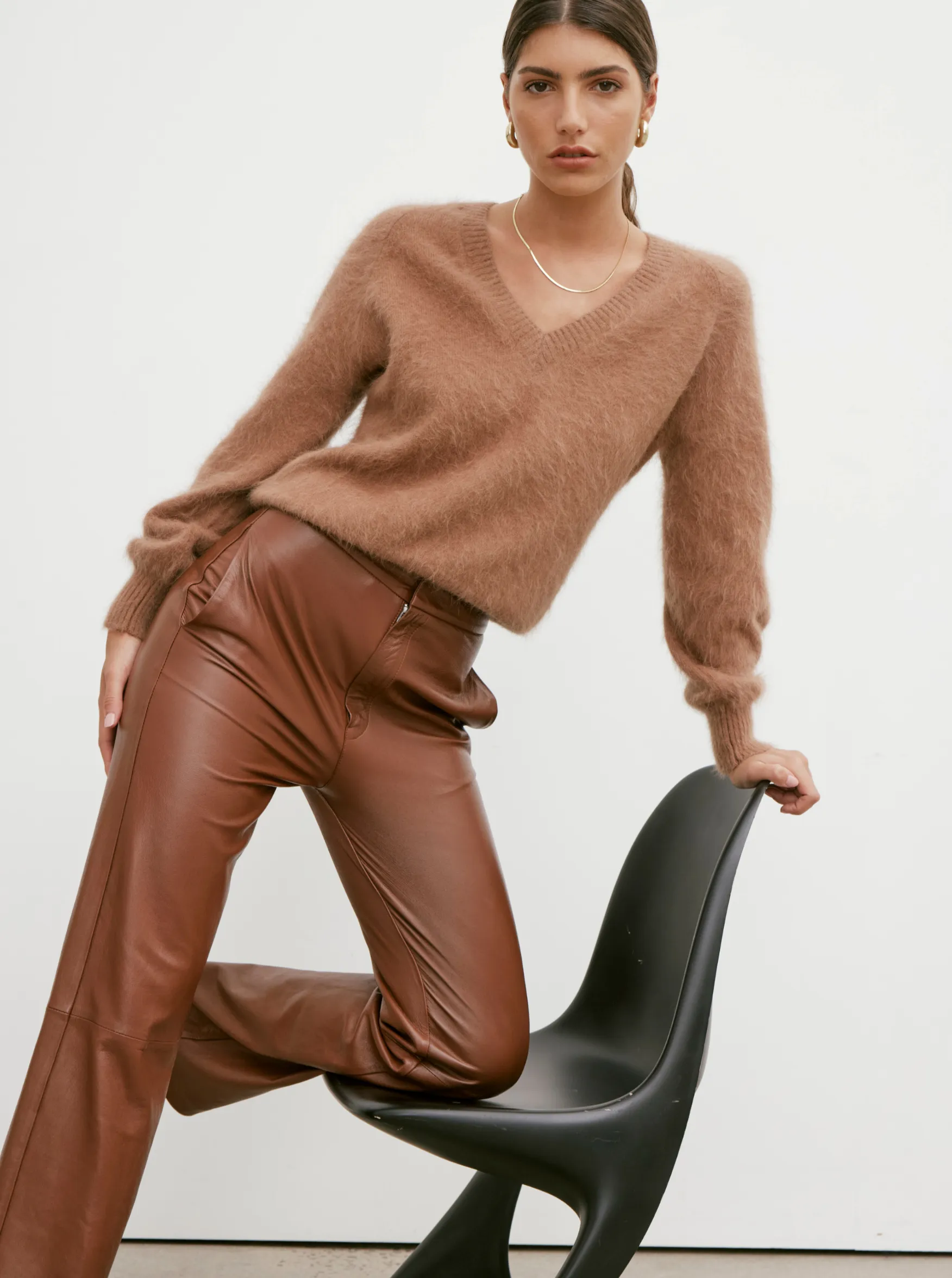 GIANNA LEATHER TROUSER - WHISKEY