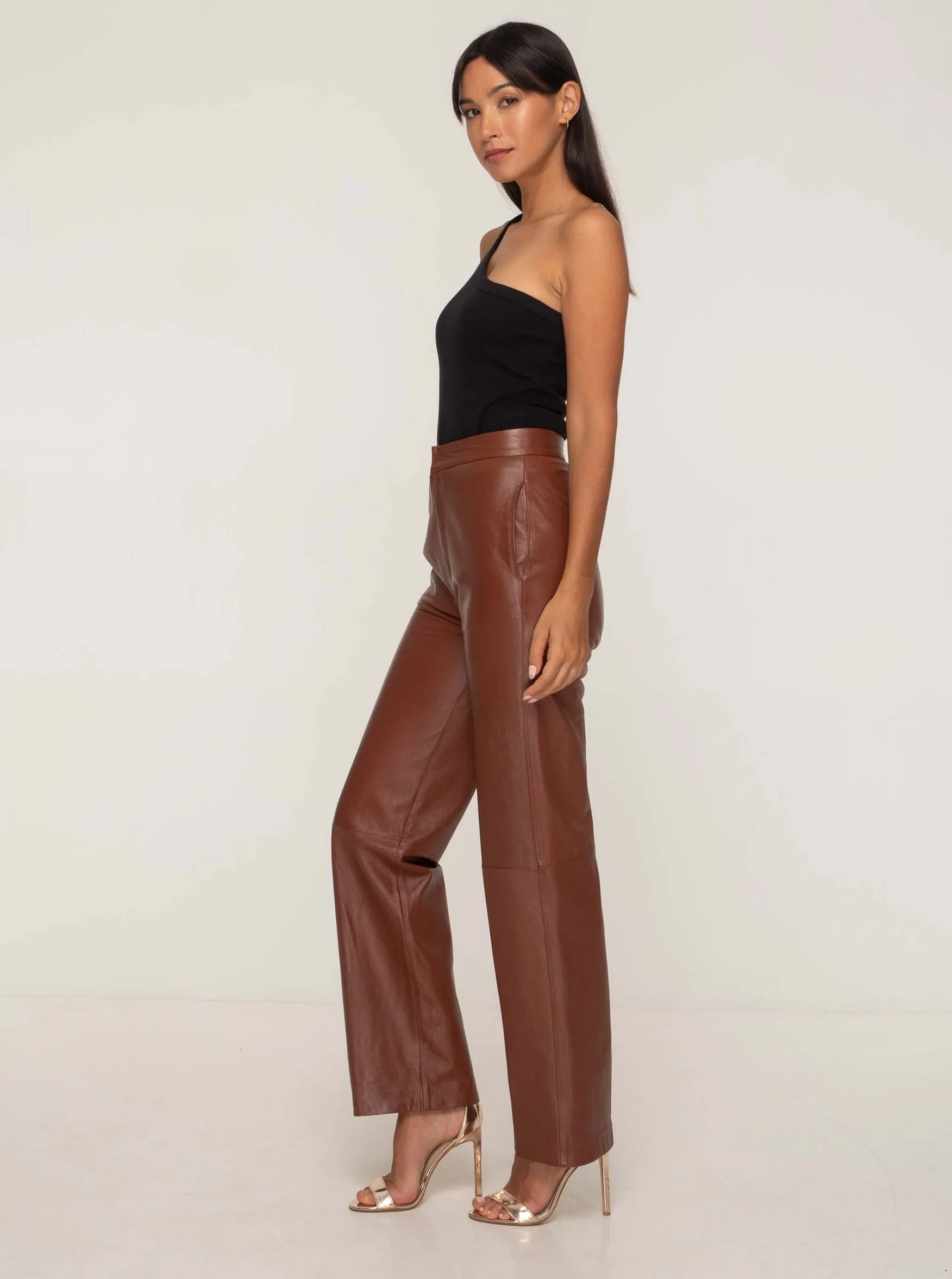 GIANNA LEATHER TROUSER - WHISKEY