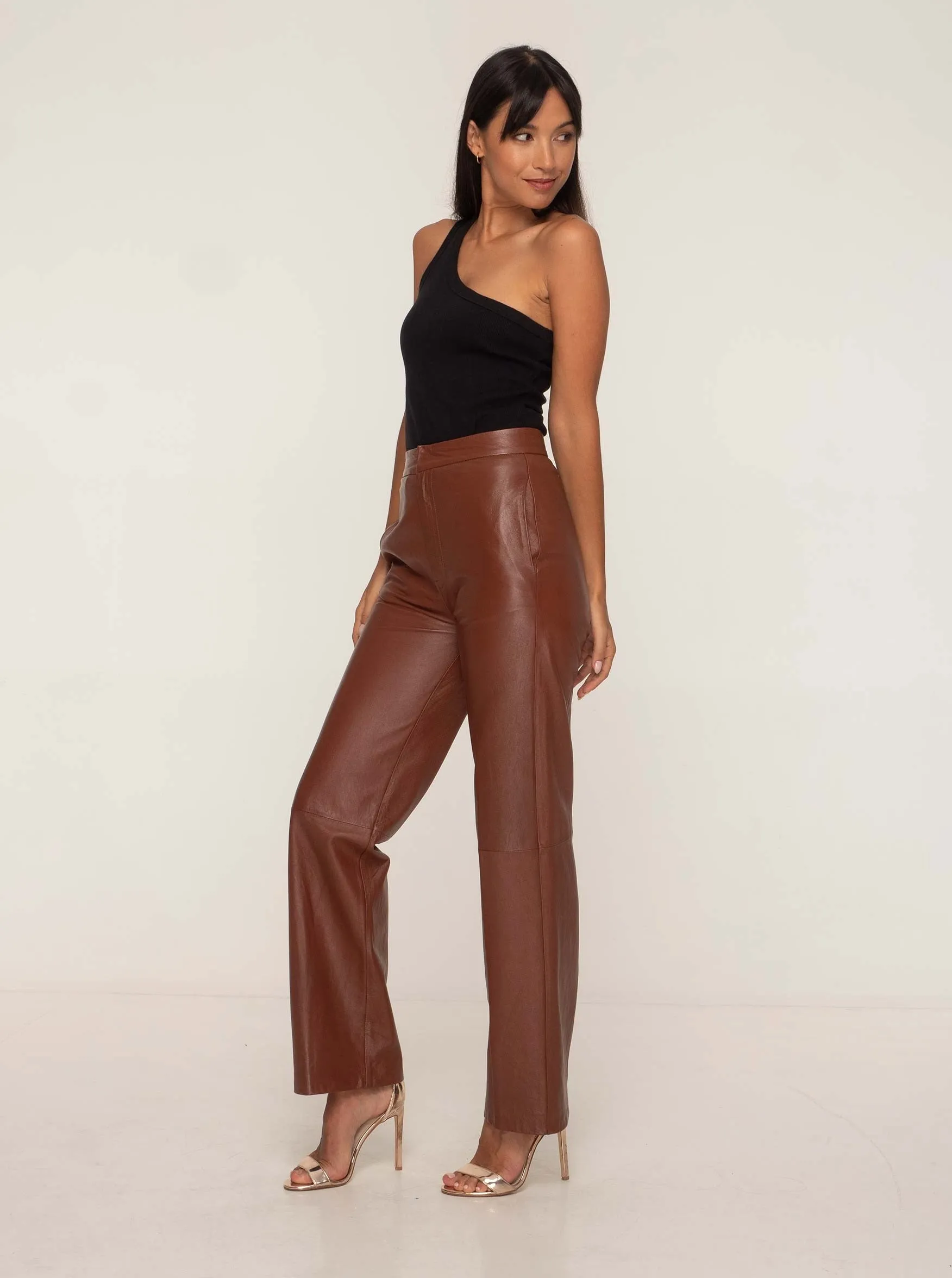 GIANNA LEATHER TROUSER - WHISKEY