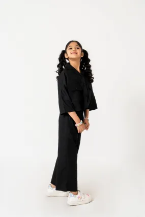 Girls High Waisted Culottes Pant With Pleat - Black