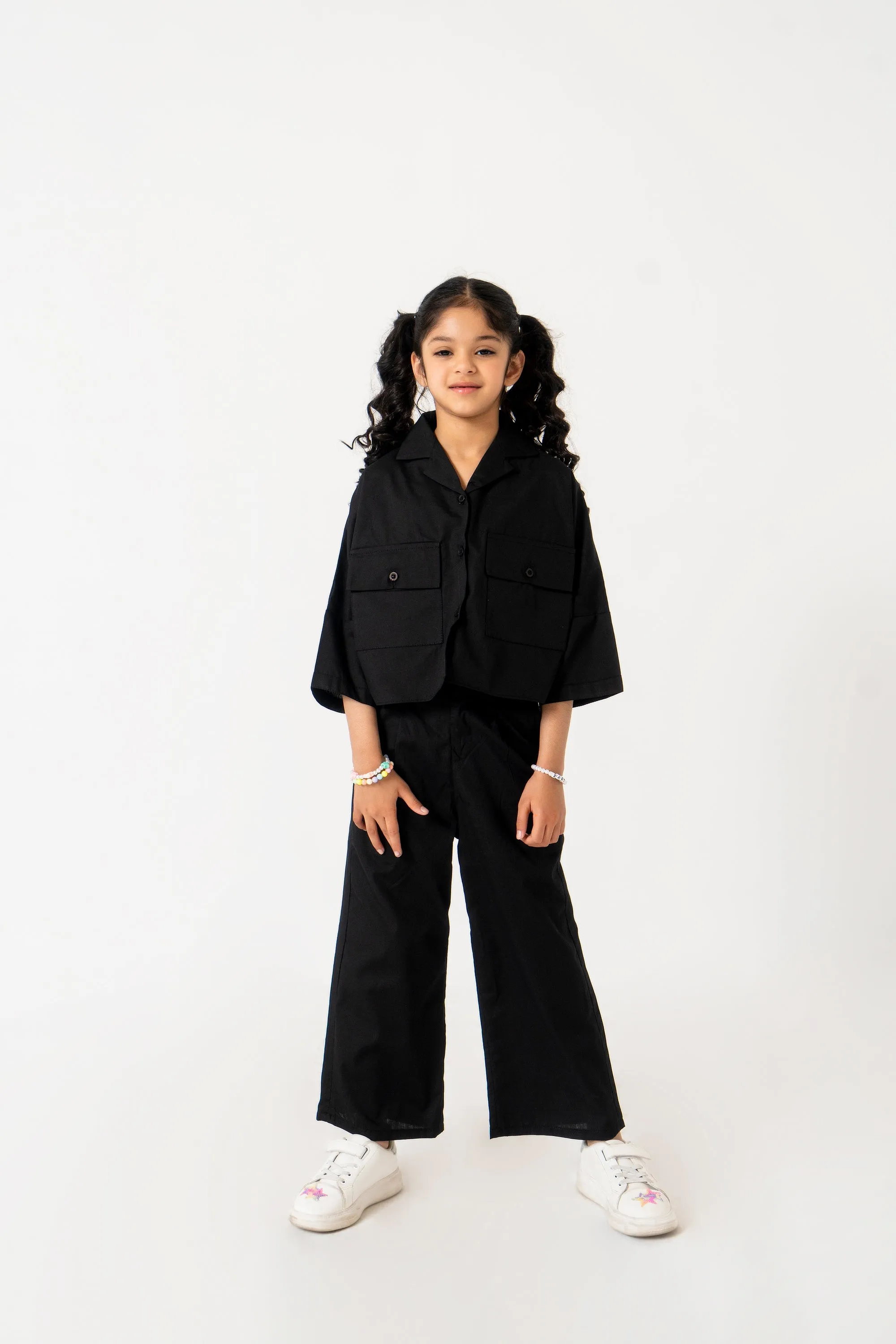 Girls High Waisted Culottes Pant With Pleat - Black