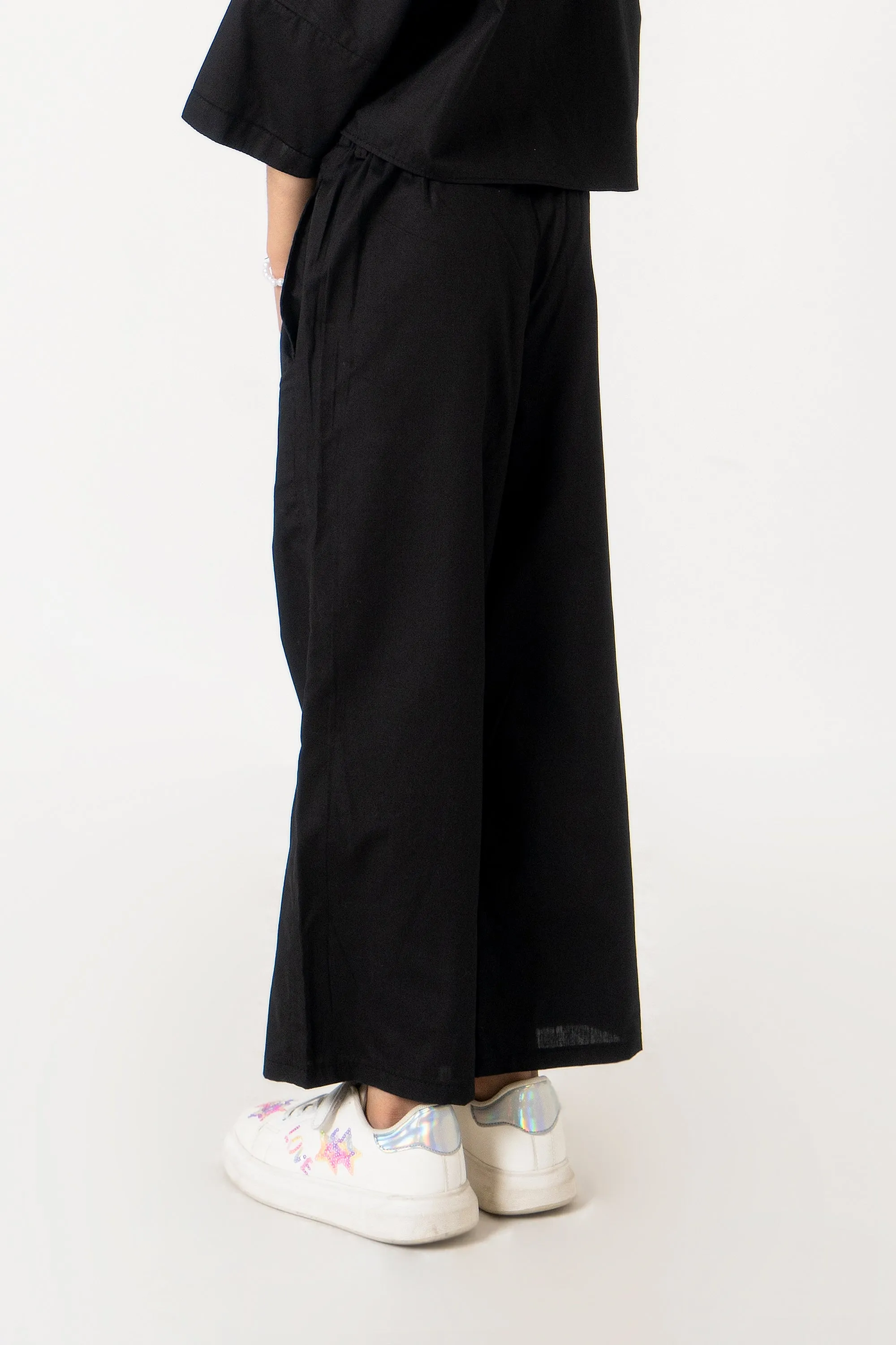 Girls High Waisted Culottes Pant With Pleat - Black