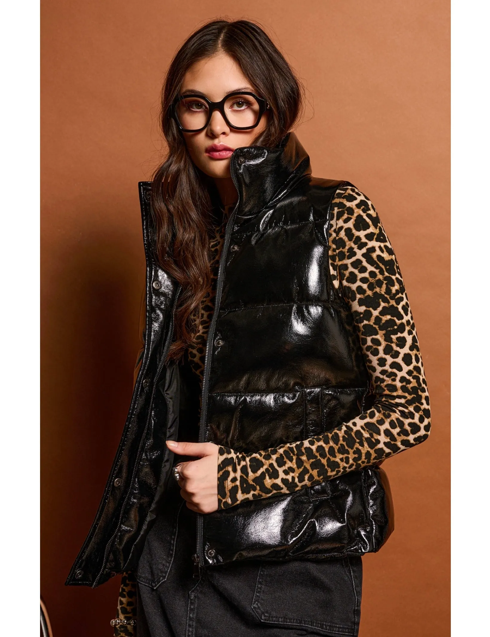 Hooded Faux Leather Vest