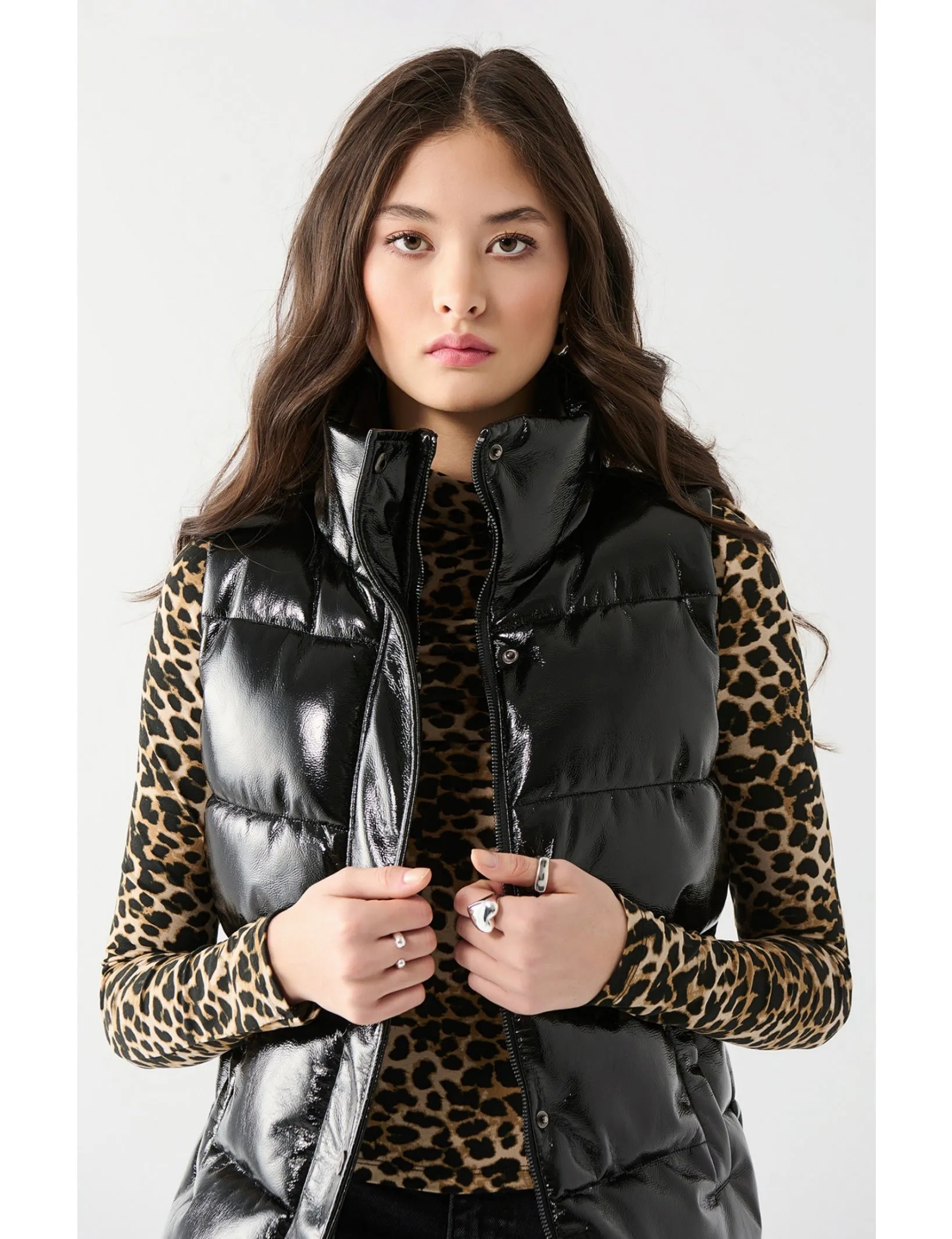 Hooded Faux Leather Vest