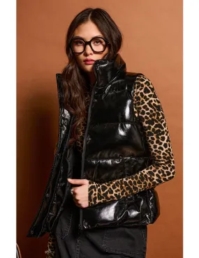 Hooded Faux Leather Vest