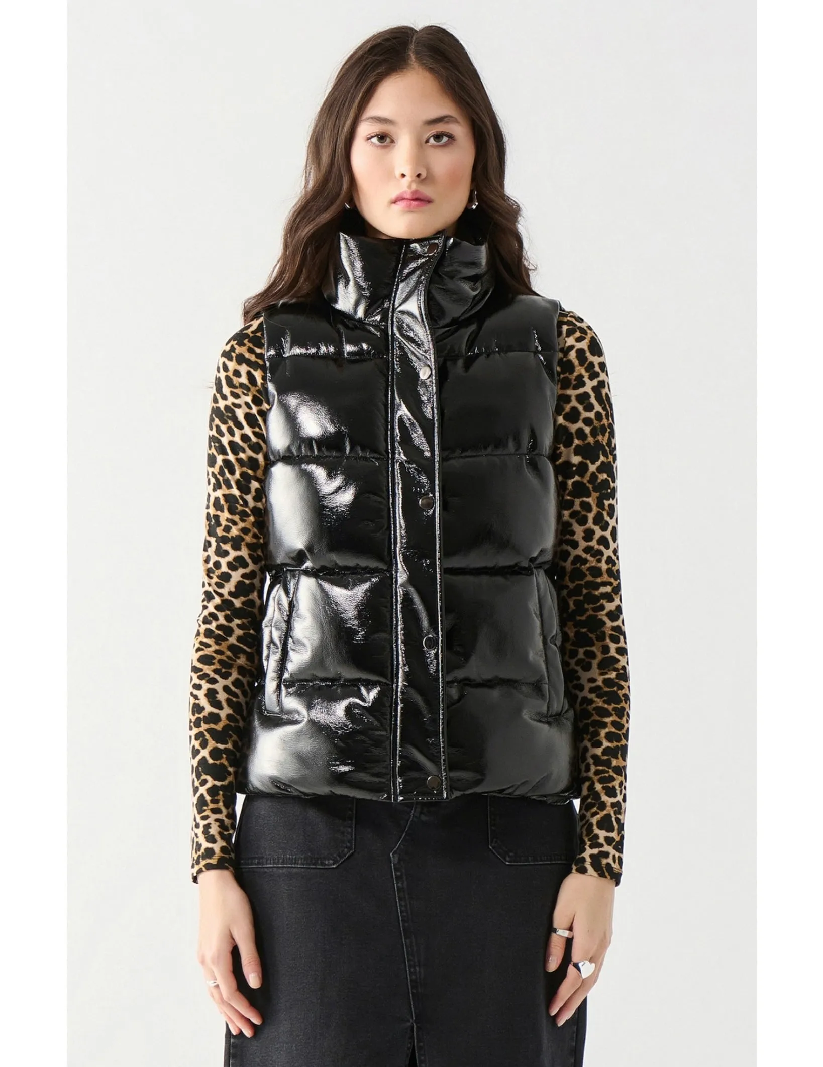 Hooded Faux Leather Vest